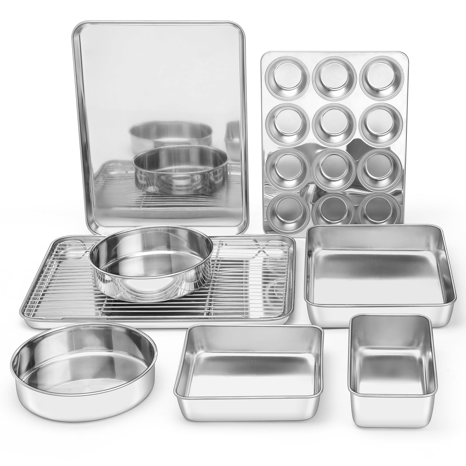 E-far 9-Piece Stainless Steel Baking Pan Set