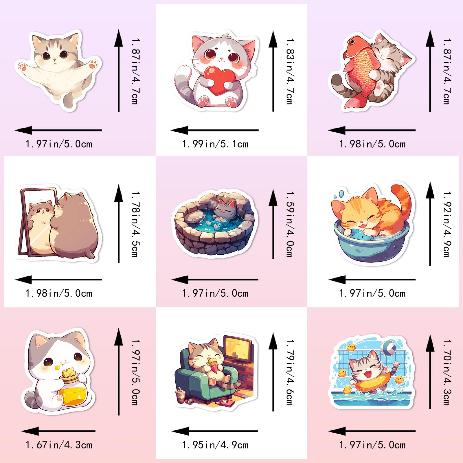 Cat Stickers Pack 50pcs Cute - Vinyl Waterproof For Laptops & Water ...