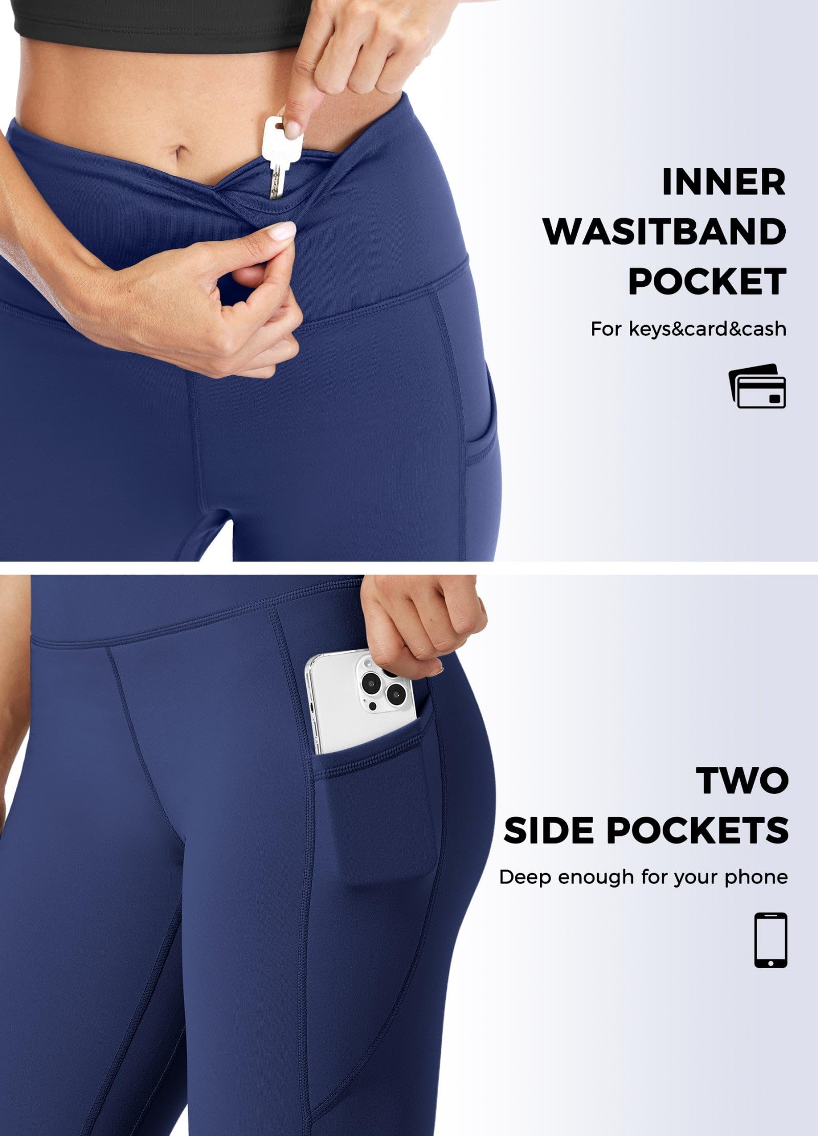 Willit Legging de yoga pour femme avec doublure polaire et doublure en polaire Bleu marine Taille L
