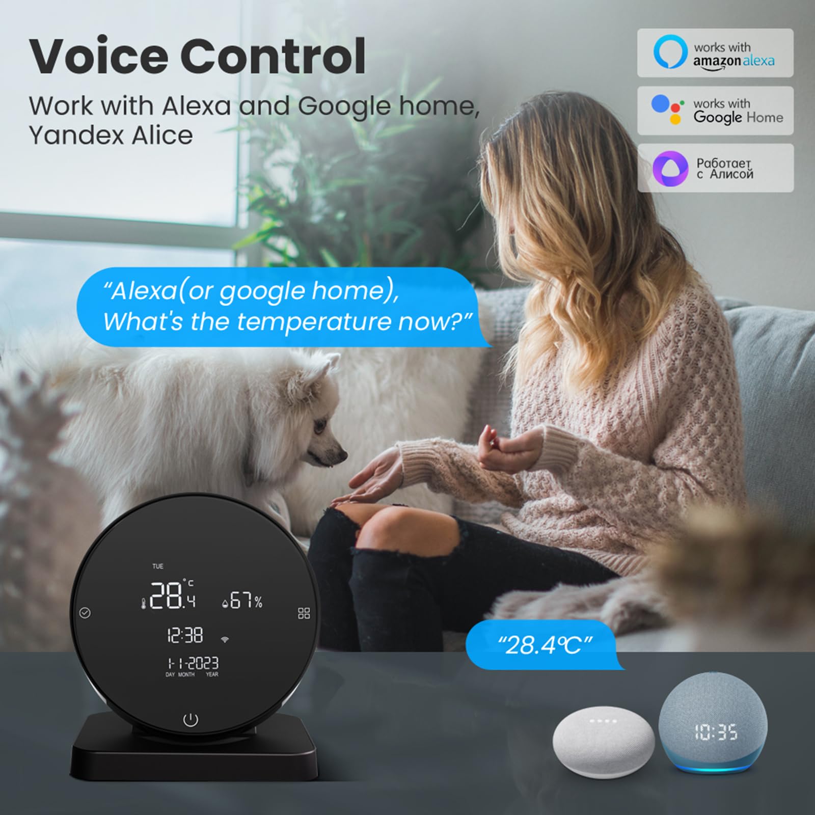 WiFi Digitale Temperatura Interna e Igrometro Display LCD Igrometro Universale Termometro Monitor per Serra Domestica Remoto con Sensore Timer Compatibile con Alexa e Google