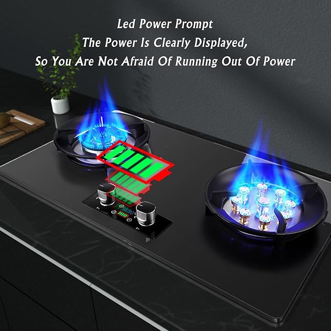 Estufa de Gas 2 Puestos, Panel de Vidrio Templado, Protección de Apagado miniatura 4