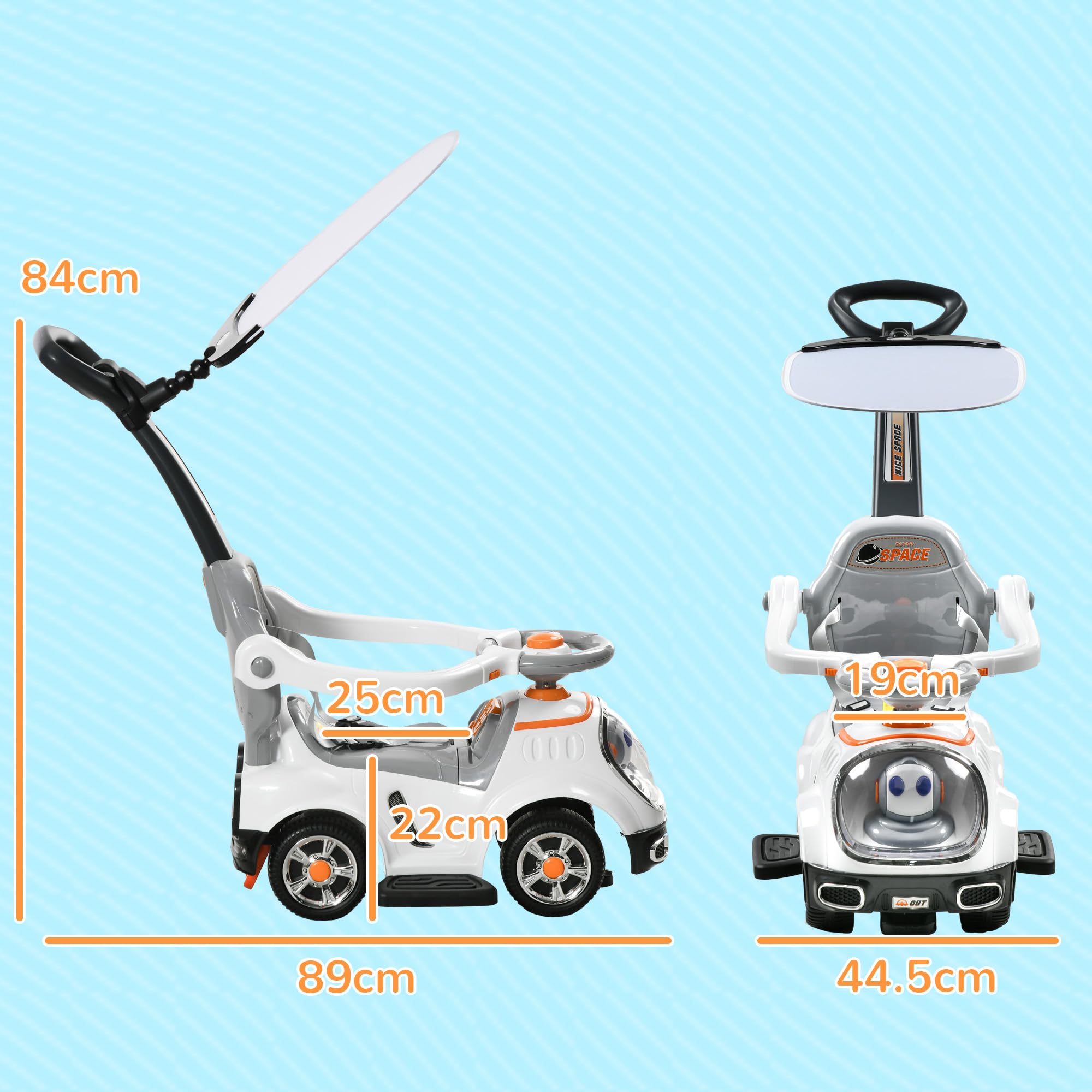 AIYAPLAY 3 in 1 Ride on Push Car, Cartoon Robot Theme Foot to Floor Slider, Baby Push Along Car with Parent Handle - Image 7