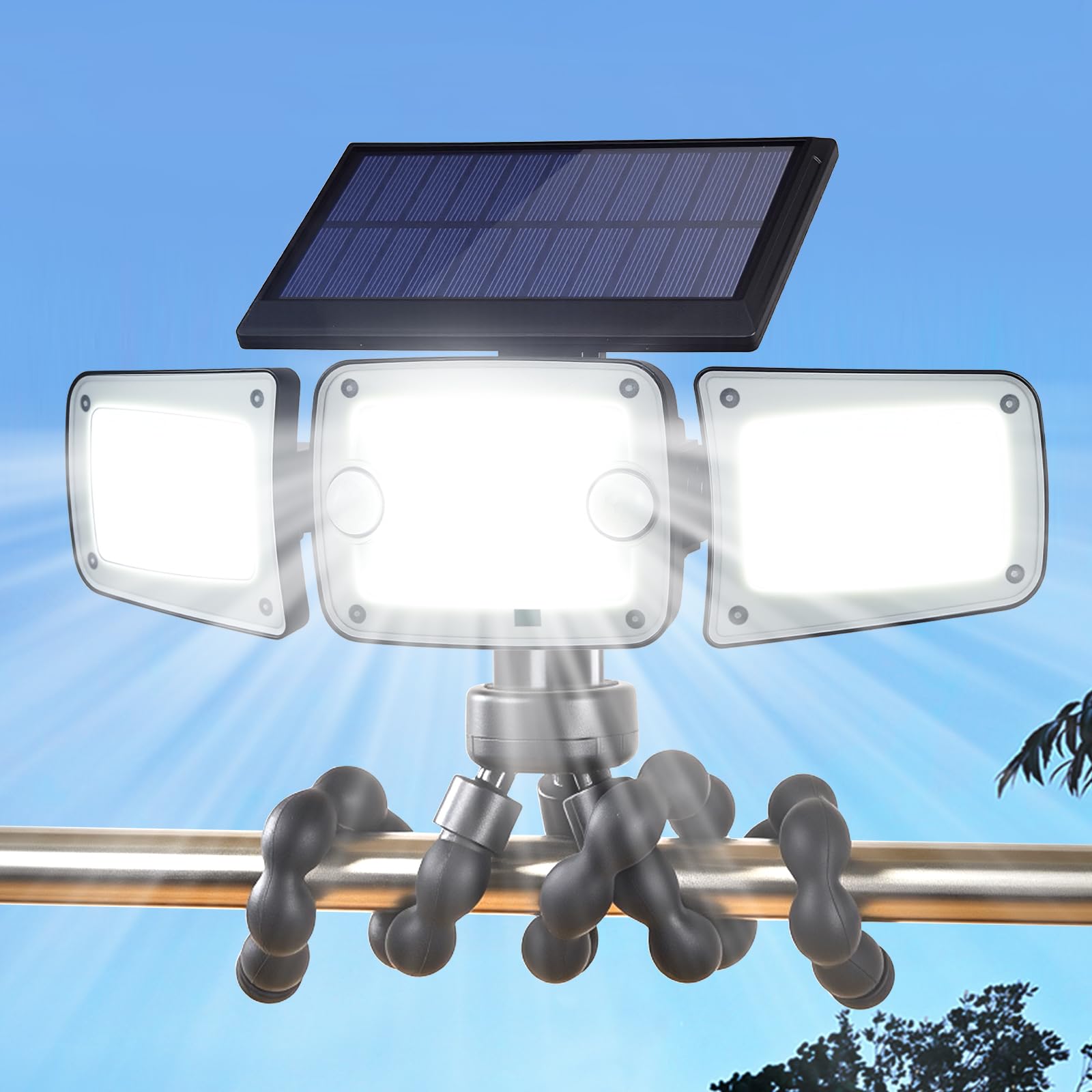LIFENGSOLER 262LED ソーラーライト 屋外 IP65防水 3面発光 人感センサー2つ 角度調整可能 & フレキシブル三脚付 センサーライト 屋外 ソーラー 人感 2000mAh大容量&2000ルーメン超高輝度 昼白色 3つ点灯モード 防犯対策 玄関 駐車場 ガーデン 柵 地震 停電 津波 台風