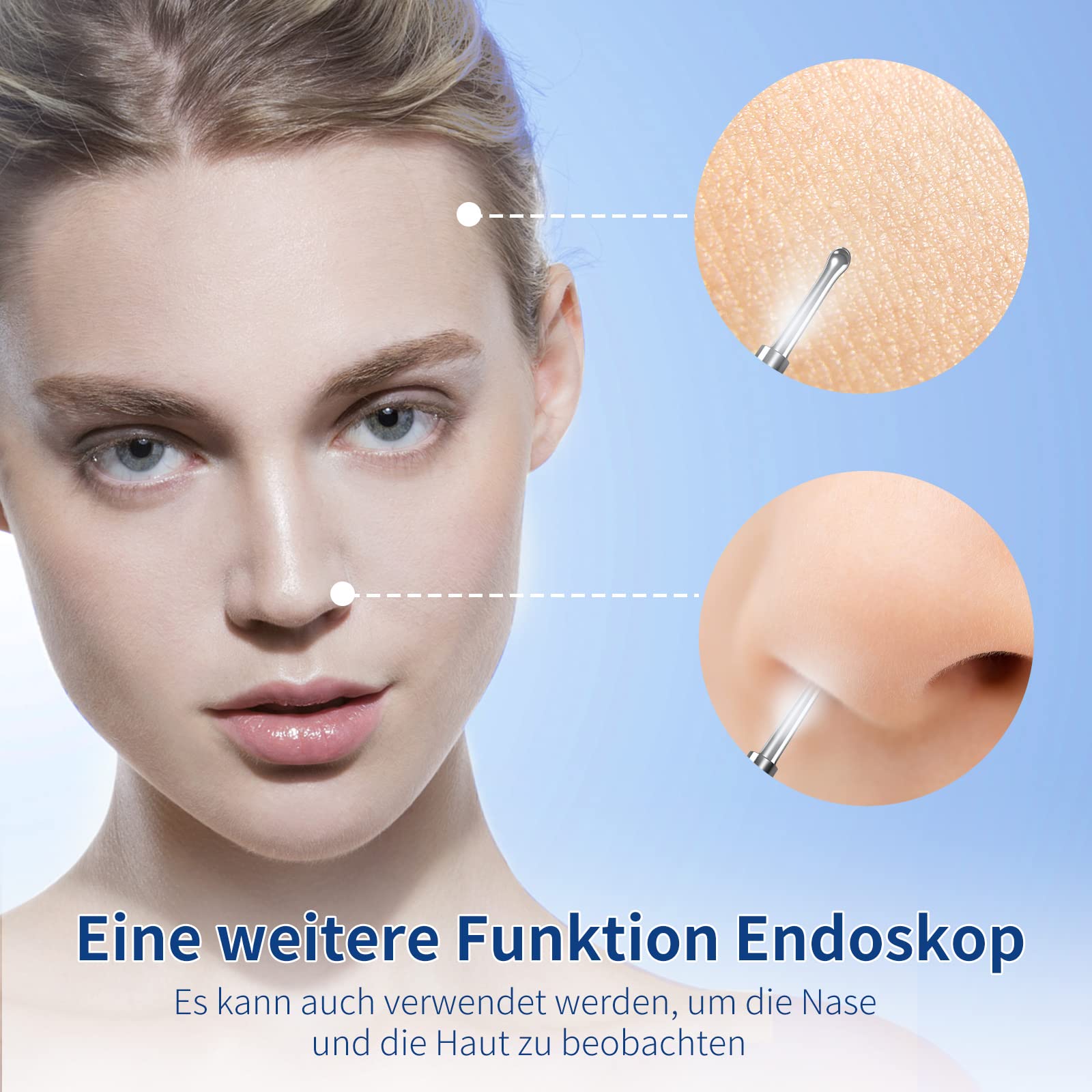 Ohrenschmalz Entferner mit Kamera, VITCOCO 1296P HD Ohrenreiniger mit 6 LED Licht, 3,5mm Ultradünnes Otoskop mit 8 Stück Ersatzlöffel, Ohrenkamera Kompatibel mit iOS & Android Smartphone, Schwarz