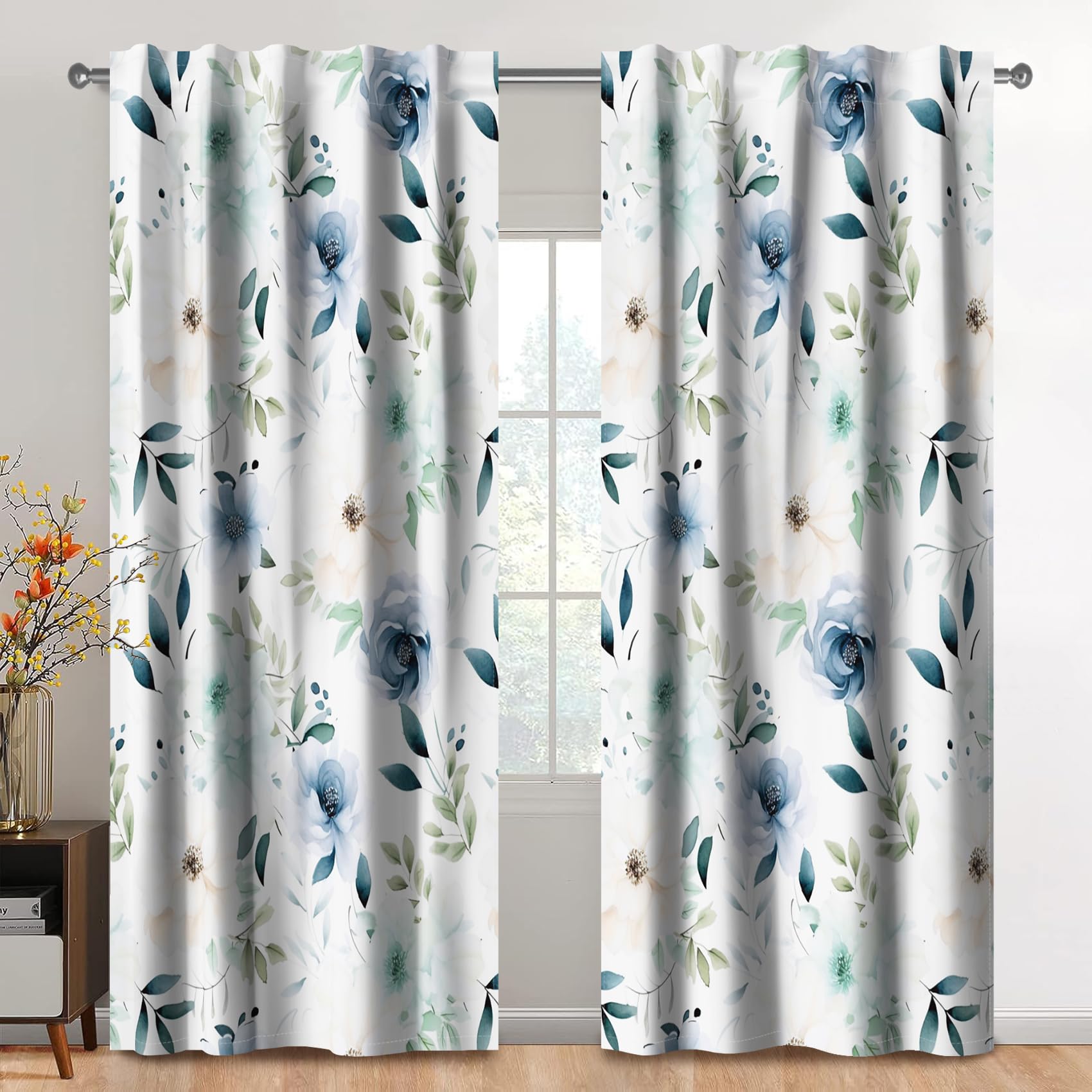Kzzfqxb 2 Panels 132x214cm Rod Pocket Floral Curtains, Light Blue Toile Beautiful Bouquets with Blooming Flowers and Leaves Window Drapes, Elegant Rural Decor for Living Room Bedroom Dining Room — image 1