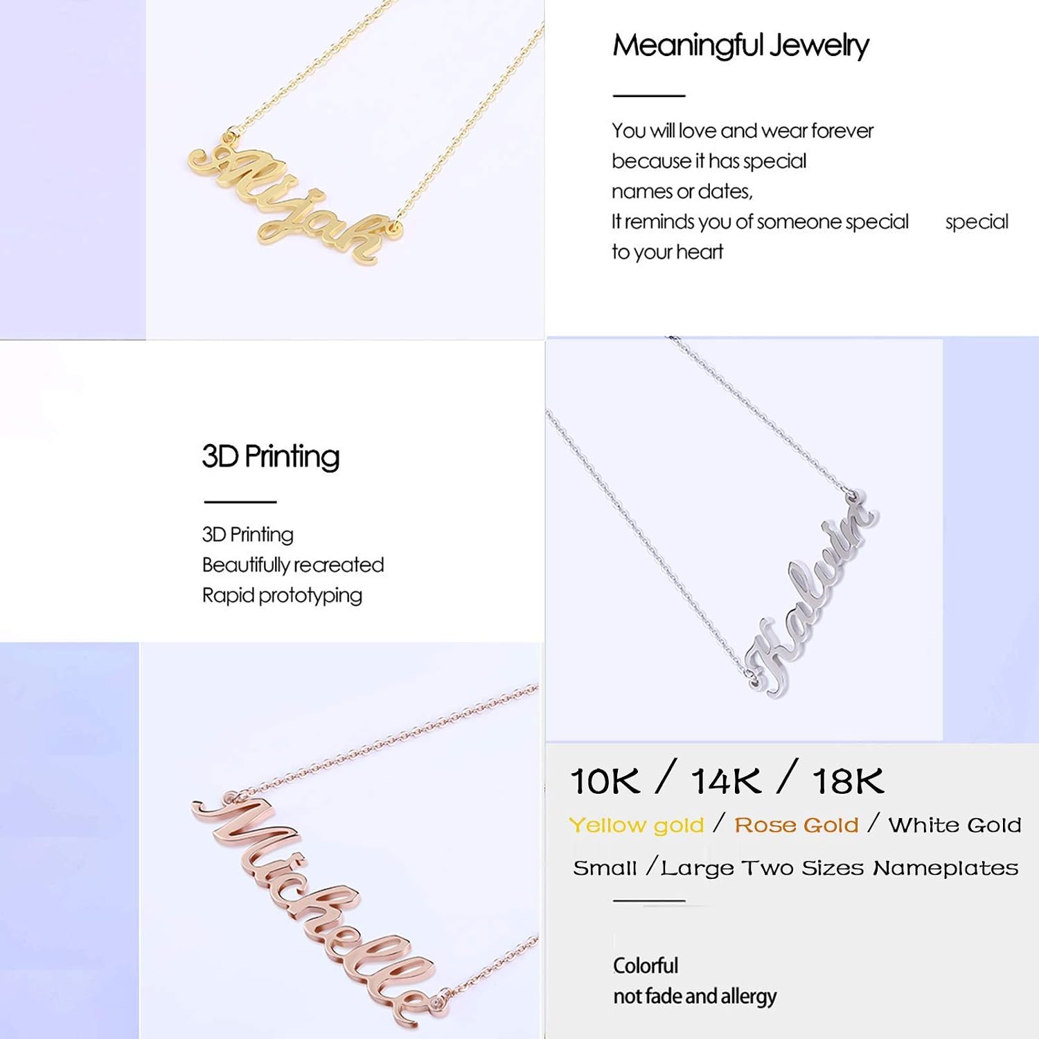 MRENITE 10k 14k 18k Solid Yellow Gold Personalized Name Necklace – Dainty Nameplate Jewelry - Custom Any Name Gift for Her Women Daughter Wife