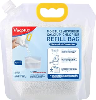 Vacplus Moisture Absorbers - 1 Pack, 3LB Calcium Chloride Refill Bag with Handle and Screw Lid, Dehumidifier for Closet, Humidity Absorber, Moisture Absorber & Odor Eliminator, Fragrance-Free