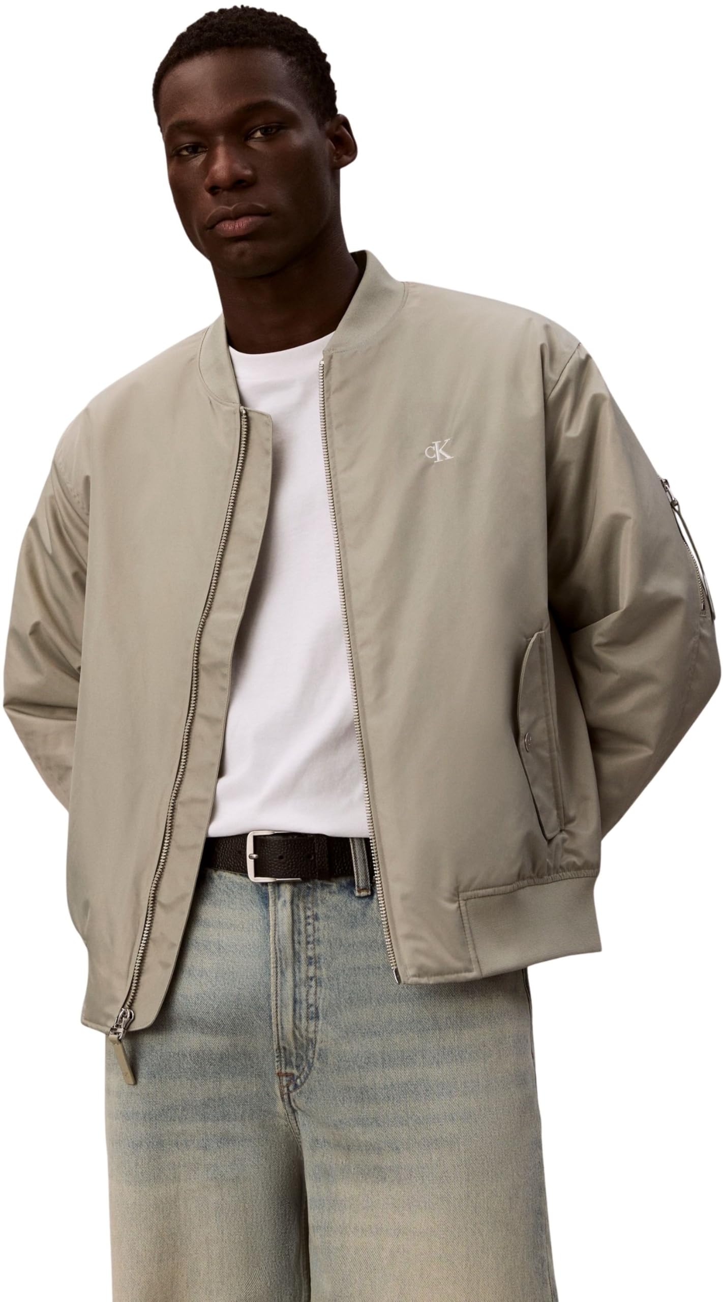 Calvin Klein Men's LS JEANS HERO BOMBER LV04RC526G Jackets, KHAKI (Forest Fog), XL