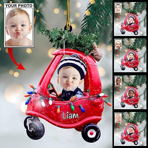 Miniatura 2 de IZI POD Foto personalizada con nombre de adorno de bebé, adorno personalizado de automóvil de Navidad para decoración de árbol de Navidad, regalo de