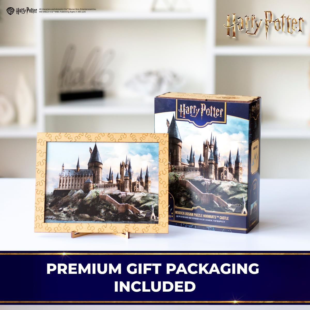 Harry Potter Wooden Jigsaw Puzzle – Hogwarts Castle Unique Shapes – Vibrant UV Colors – Officially Licensed Gift for Harry Potter Fans, Collectors & Puzzle Lovers (L)