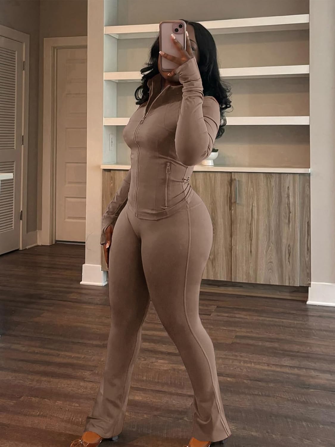 acelyn Womens 2 Piece Outfits Tracksuit Set Long Sleeve Zip Up Crop Jacket Leggings Pants Workout Sets with Pockets - Image 3