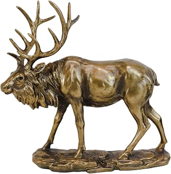 Ebros The Emperor Realistic Large Wapiti Bull Elk Deer Rustic Statue in Gold Patina Finish 10.25" Wide Wildlife Deers Elks Hunters Woodlands Animal Decor Cabin Lodge Figurine