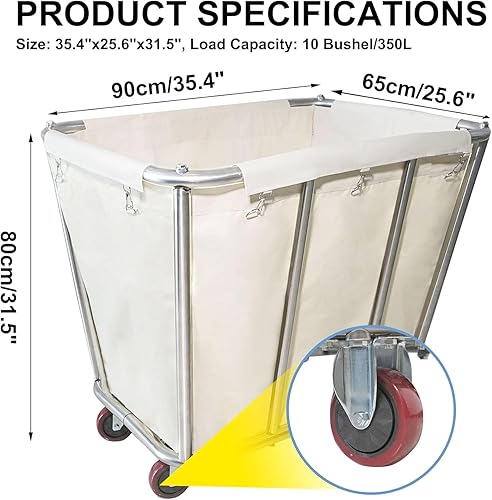 Miniatura 2 de Graywlof Carrito de lavandería de 10 bushel con ruedas, resistente, industrial, para el hogar, color beige, grande, cesta de lavandería, cesta de