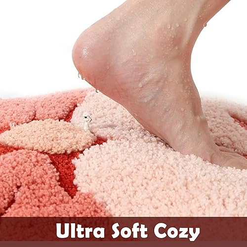 Miniatura 4 de Bonita alfombra de baño rosa, 18 x 27 pulgadas, tapete de baño de microfibra con forma de flor divertida para baño, antideslizante, suave, tapete de