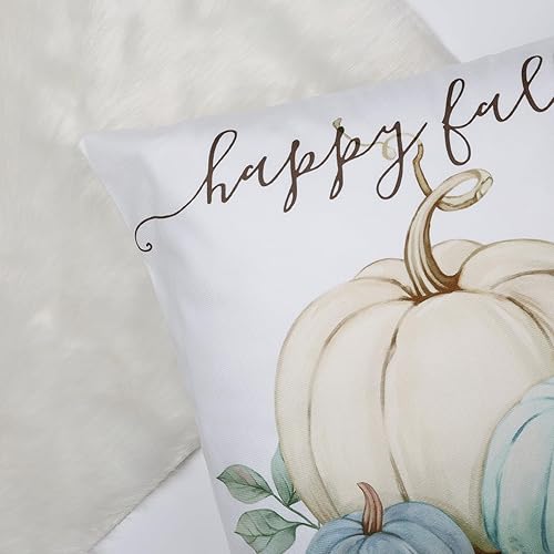 Miniatura 4 de Bonhause Juego de 4 fundas de almohada de otoño de 18 x 18 pulgadas, diseño de calabazas color beige y azul, para sofá, decoración de otoño