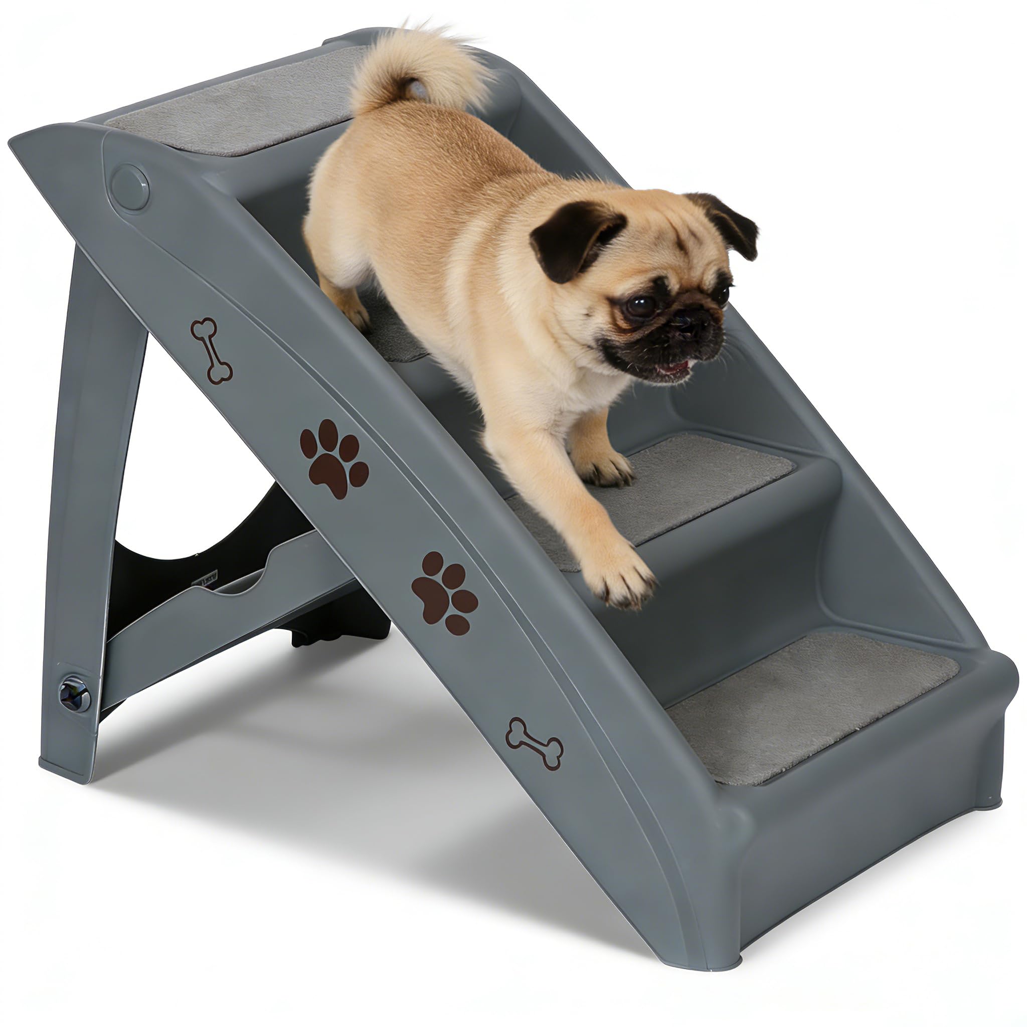 Pet Dog Stairs Foldable Nonslip Dog Steps for Small Pet Dogs Cats at Home and Vehicle Ramp Ladder for High Beds Sofa (Grey)