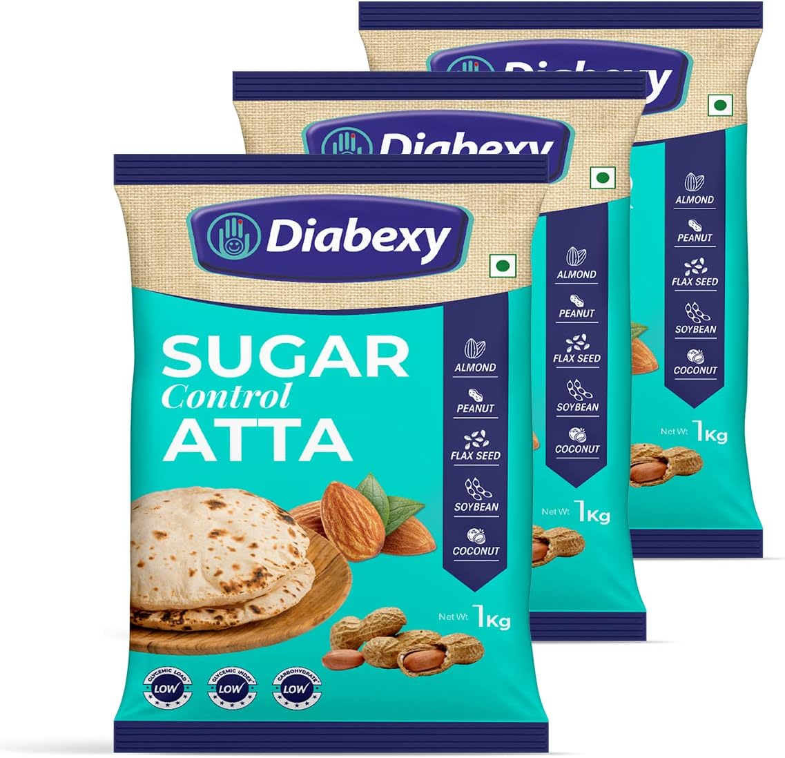 Diabexy Sugar Control Atta for Diabetics Pack of 3 (1 kg Each)