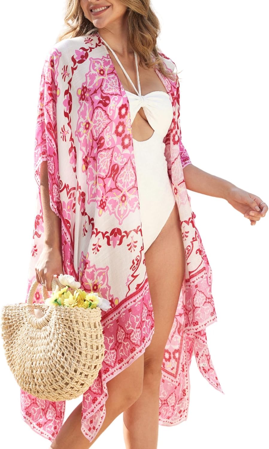 STARWHISPER Beach Kimonos for Women Swimsuit Cover Up Boho Kimono Cardigans 2025 Summer Casual Resort Wear