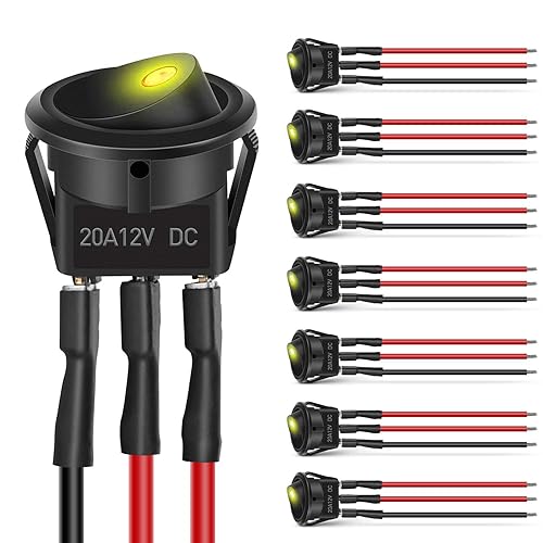 Miniatura 10 de Nilight Interruptor de botón de 0.472 in, 5 piezas con arnés precableado de acero inoxidable de 12 V 24 V, con bloqueo automático, interruptores