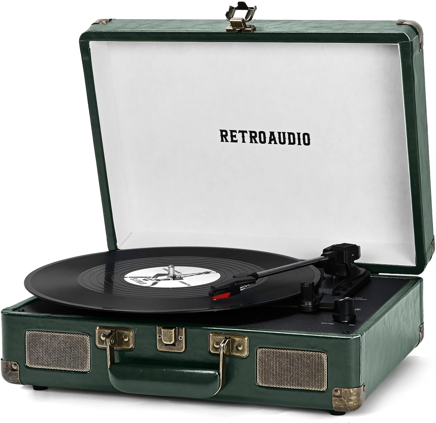 Vinyl Record Player 3-Speed Bluetooth Portable Suitcase Belt-Driven Record Player with 2 Built-in Stereo Speakers Vinyl Vintage Turntable Phonograph Records Player with RCA Line Out, AUX Out (White)
