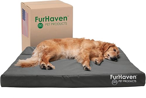 Miniatura 11 de Furhaven Cama para perros medianos/grandes de hasta 55 libras, espuma viscoelástica resistente al agua, funda extraíble lavable, lona poliéster,
