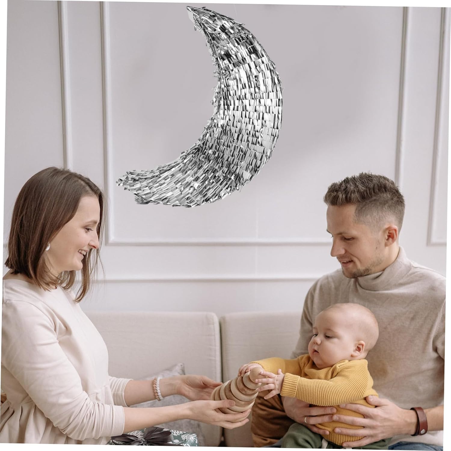 Moon Shaped Party Pinata Decor Large Silver Moon Pinata Pendant Hanging Holiday Birthday Celebration Prop Indoor Outdoor Fiesta Accessory