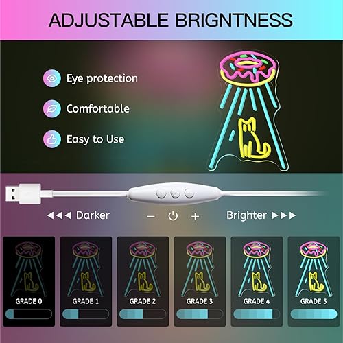 Miniatura 7 de Letrero de neón de gato OVNI, regulable, alimentado por USB, 5 V2 A, luz de neón para decoración de pared, tienda de donas, amante de los gatos,