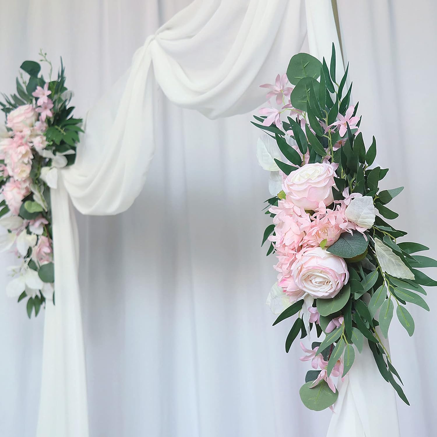 2 Pcs Artificial Flower Swag, Wedding Arch Flowers, Decoirative Eucalyptus Leaves Swag for Wedding Reception Backdrop Floral Decoration