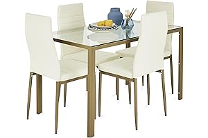 Best Choice Products 5-Piece Glass Dining Set with Gold Frame