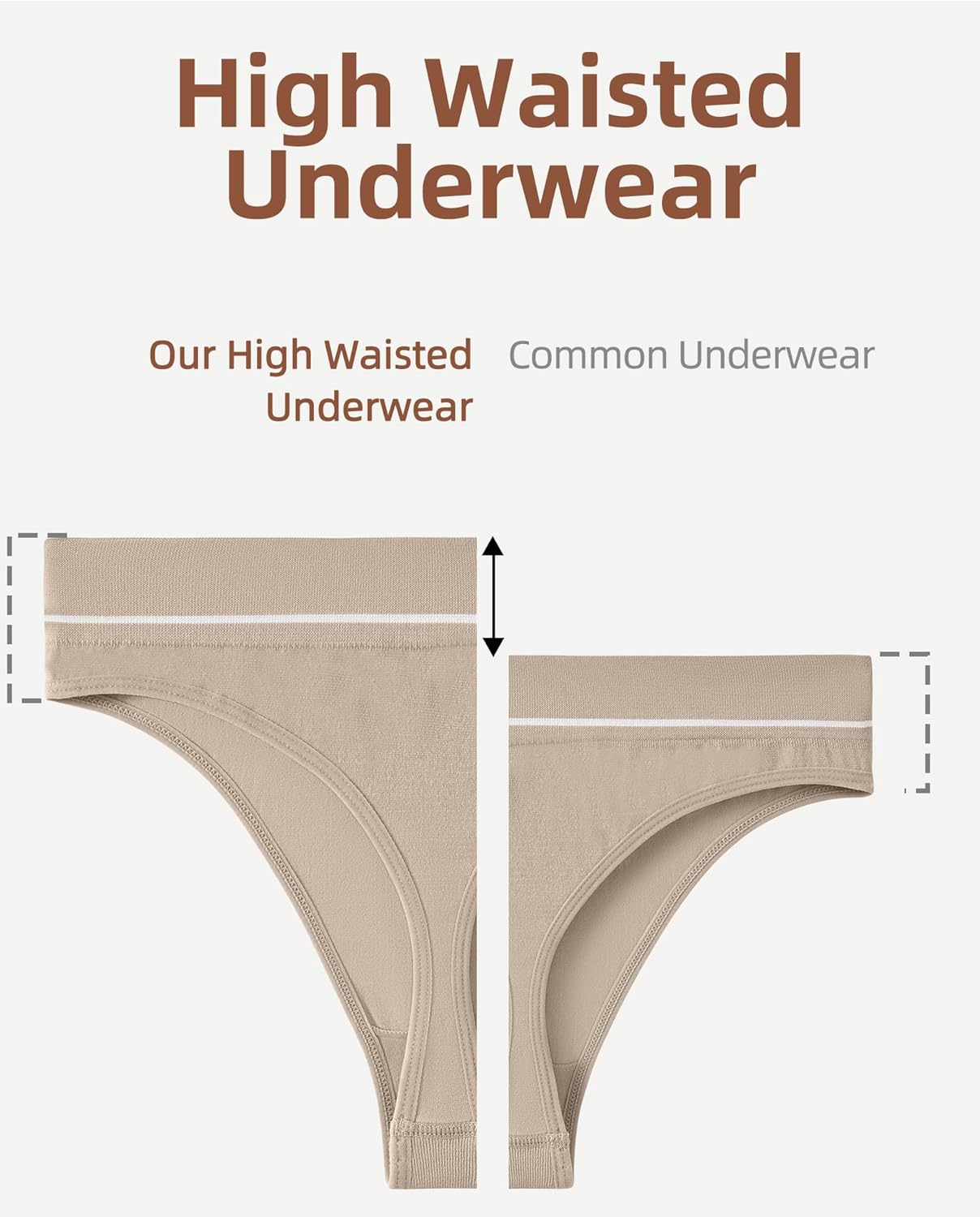 High Waisted Seamless Thongs for Women Nylon Cotton Blend Sexy Invisible Panties Underwear 5 Pack - Image 3