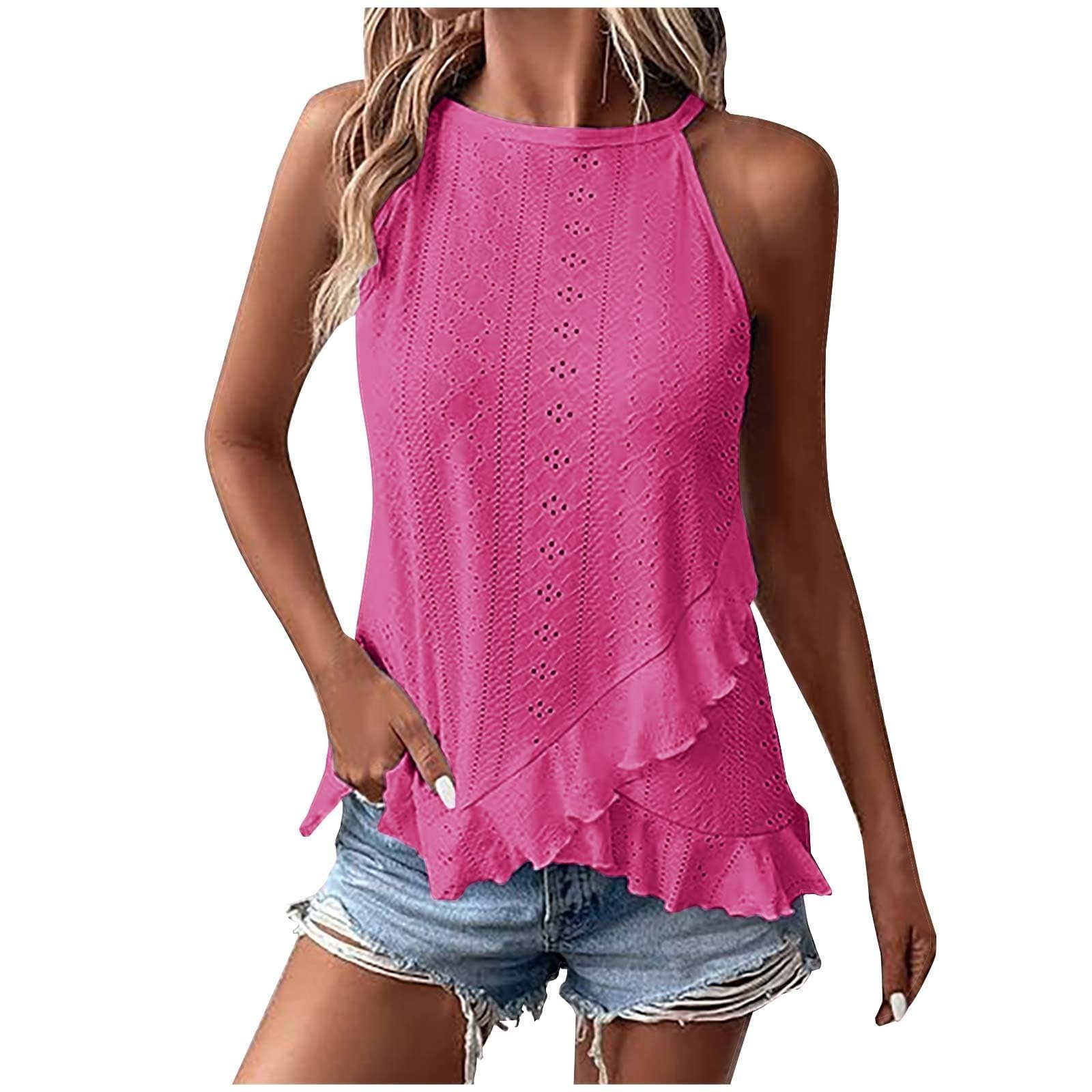 Generic Camiseta sin mangas para mujer, camiseta de verano para mujer, sin mangas, con volantes, túnica, blusa aireada, elegante