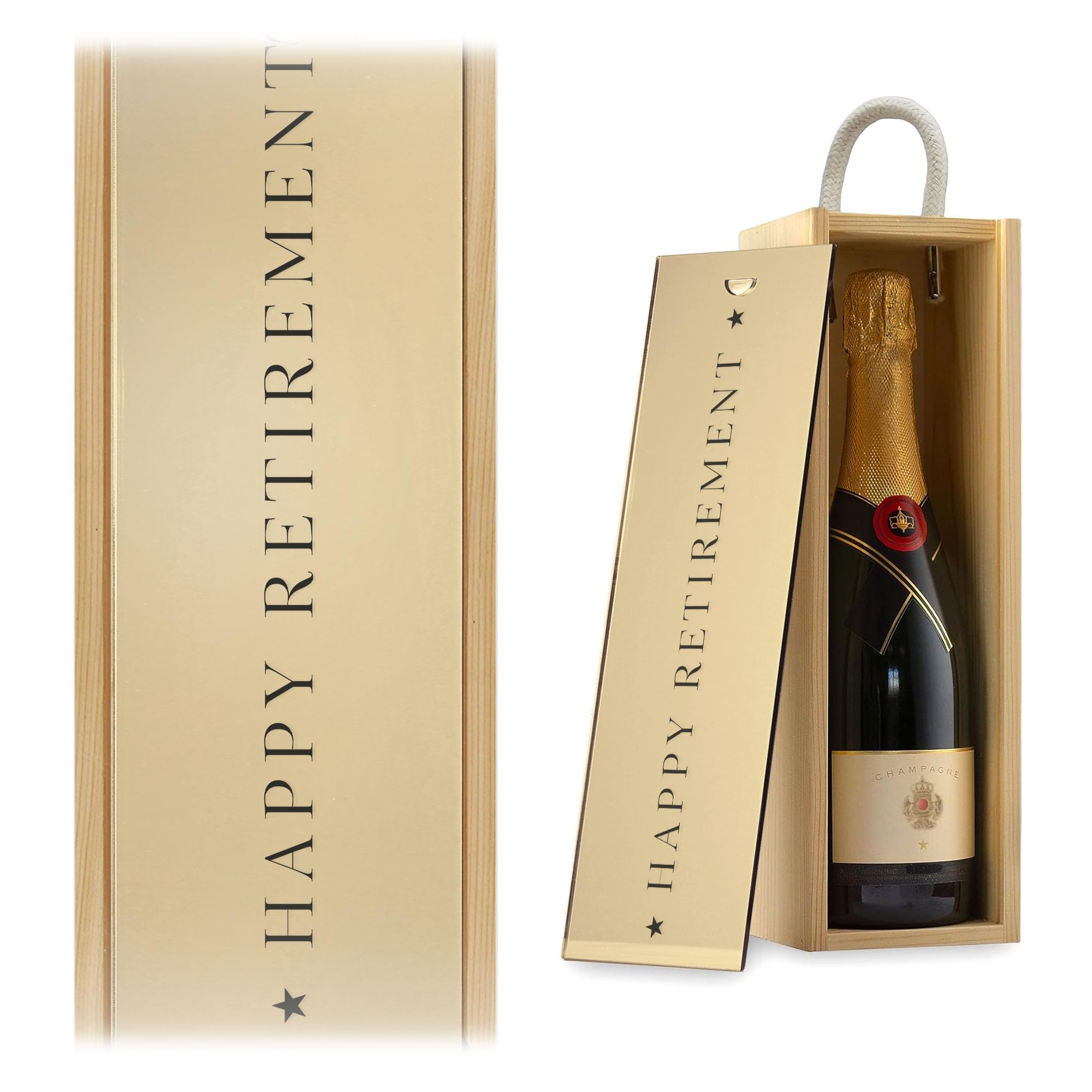 Happy Retirement Champagne Wine Gift Box Retirement Gift For Him For Her Wine Lover Funny Gift Box (Gold Mirror, Natural Box)