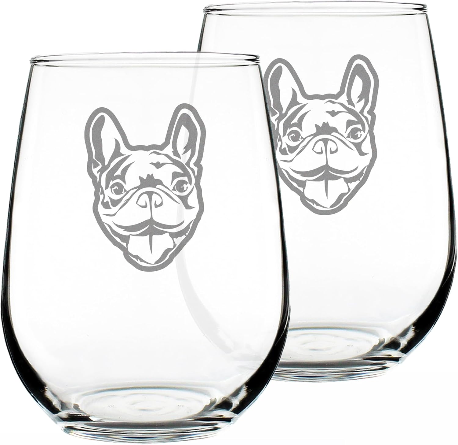 Custom Happy Frenchie - Stemless Wine Glass - Cute French Bulldog Themed Gifts or Party Decor for Women and Men - Large Glasses - Customized Glasses