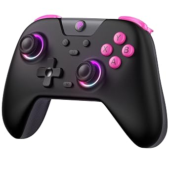 EasySMX X05 Controller für PC/Switch/Steam/Handy Mit 7 Farben RGB-Licht Wireless Mit Hall Joysticks & Triggers Bluetooth - Schwarz