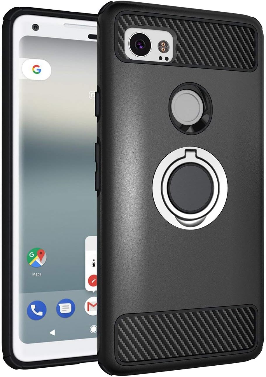 Newseego Compatible with Google Pixel 2 XL Case with Armor Dual Layer 2 in 1 with Extreme Heavy Duty Protection and Finger Ring Holder Kickstand Fit Magnetic Car Mount for Google Pixel 2 XL-Black