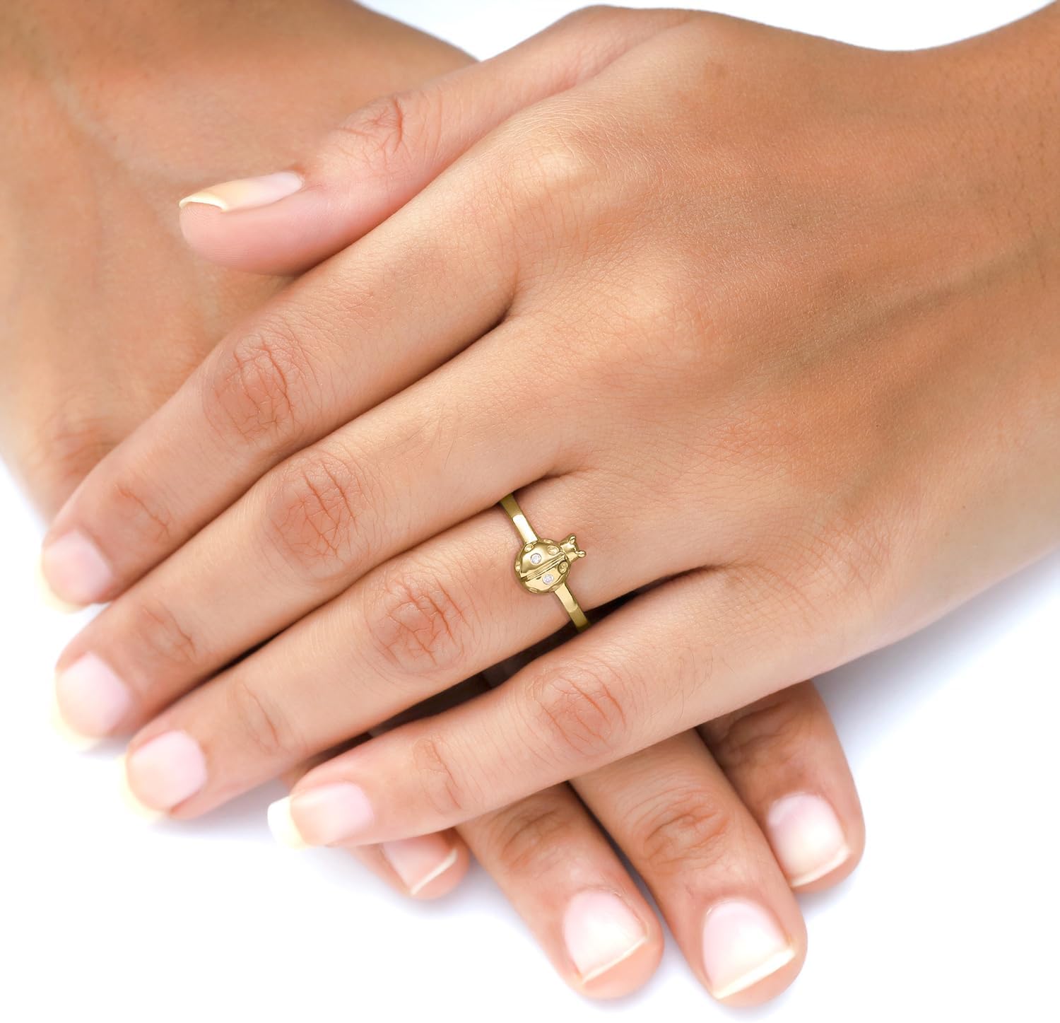 Round Cut White Cubic Zirconia Ladybug Ring Jewelry For Womens In 14K Gold Over Sterling Silver
