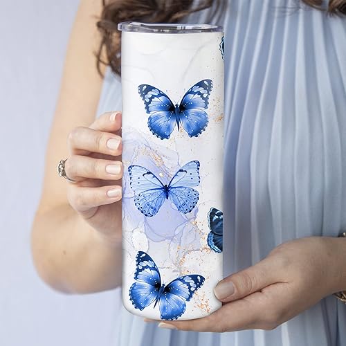 Miniatura 4 de Hyturtle Vaso personalizado de acero inoxidable delgado de mariposa, 20 onzas, azul, nombre personalizado, regalo de cumpleaños para amantes de las