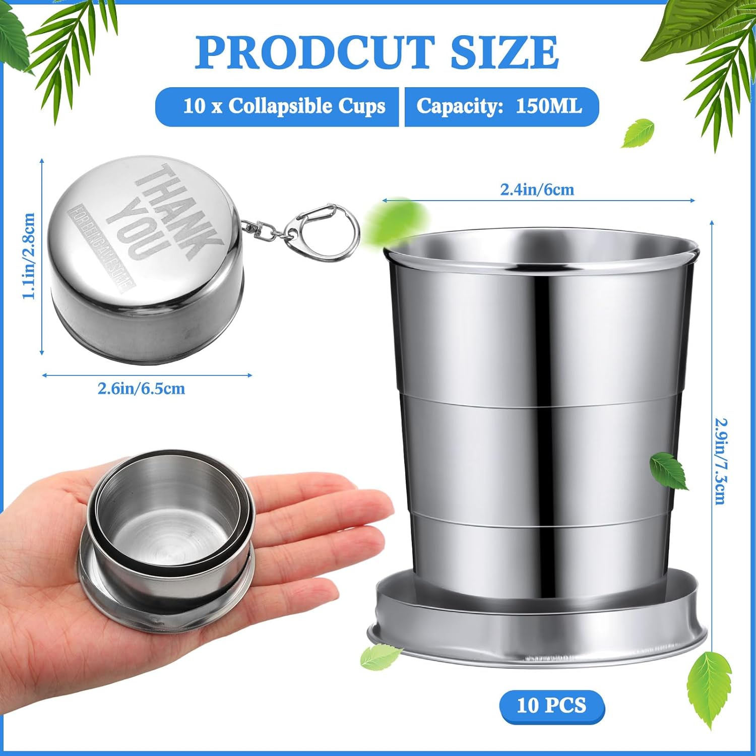 Mifoci 10 Pcs Father's Day Gifts Collapsible Metal Cups 5 oz Folding Travel Cups Appreciation Gifts for Dad Teacher Employee Travelers Portable Camping Supplies(Being Awesome)