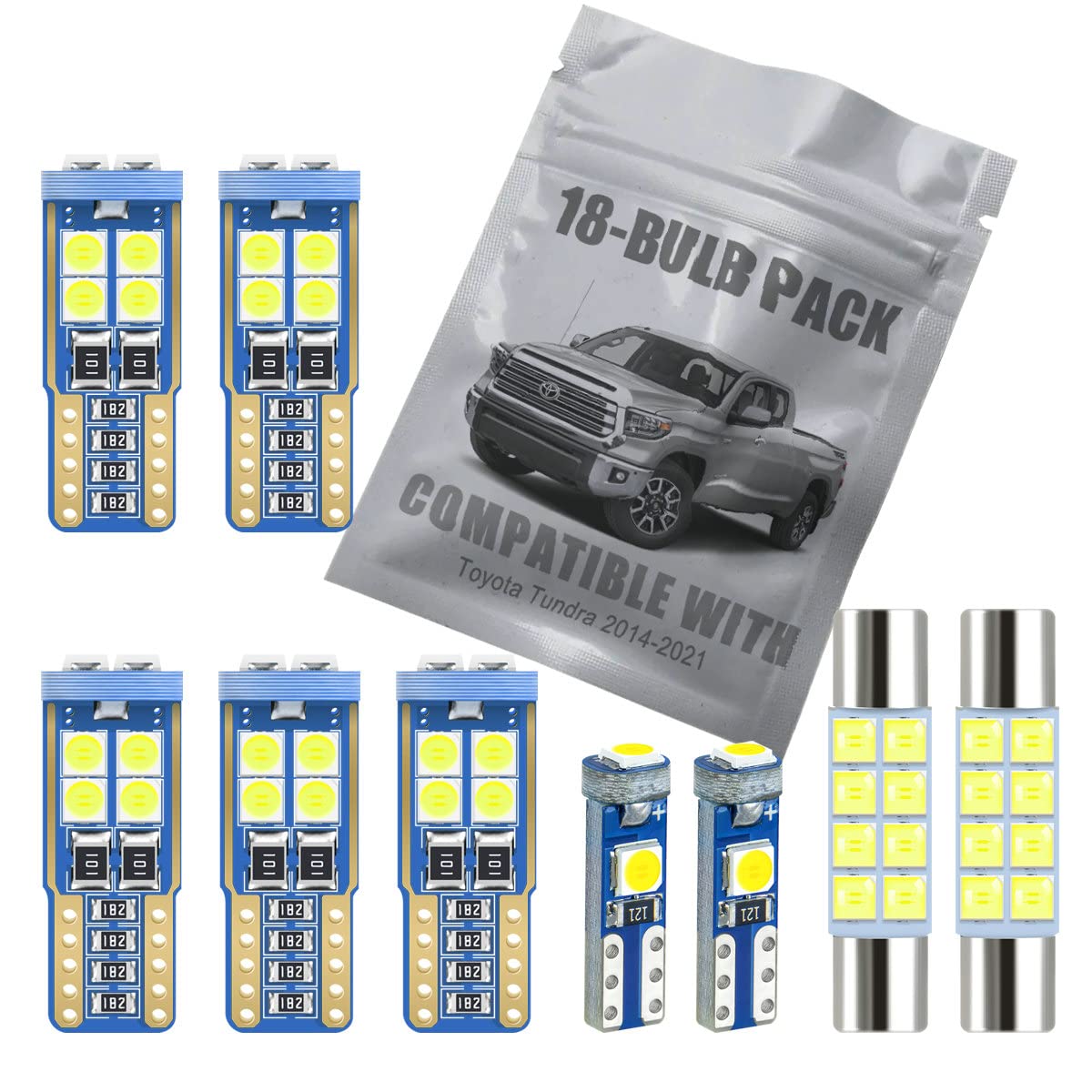 EBAIFUN 18-Pack White LED Interior Light Kit Compatible with Toyota Tundra 2014-2021 Map Dome Trunk Vanity Mirror License Plate Light Bulb Replacement Super Bright 6000K Package