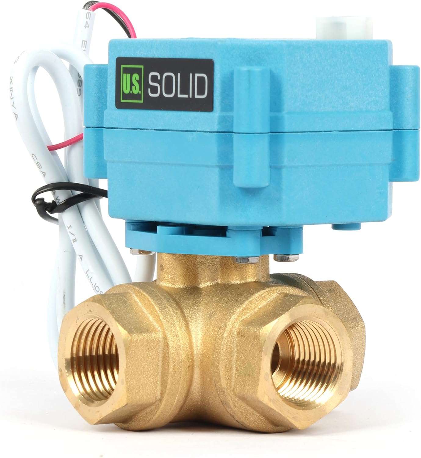 U.S. Solid 1/2" 3 Way Brass Motorized Ball Valve with Manual Function, T Type Water Shutoff Valve, AC110V-230V, NOT for Drinking Water