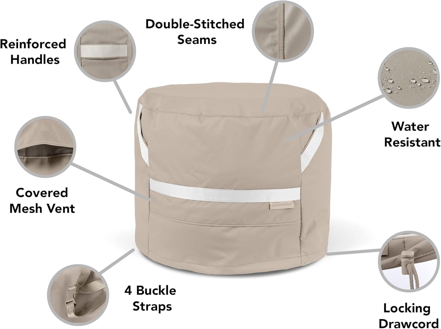 Covermates Prestige Round Ottoman Cover – 900D Polyester with Weather-Resistant PVC Backing, Drawcord Hem & Mesh Vent for Outdoor Patio Ottoman Protection, 30DIAMETER x 25H, Clay