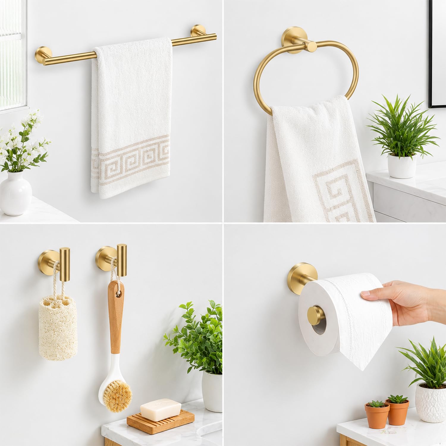 Brushed Gold Bathroom Accessories Set, 7 Pieces Gold Towel Bar Bathroom Hardware Set, 31.5 Inch Towel Racks for Bathroom, SUS304 Stainless Steel Bathroom Towel Holder Toilet Paper Holder Wall Mounted — Amazon image 6