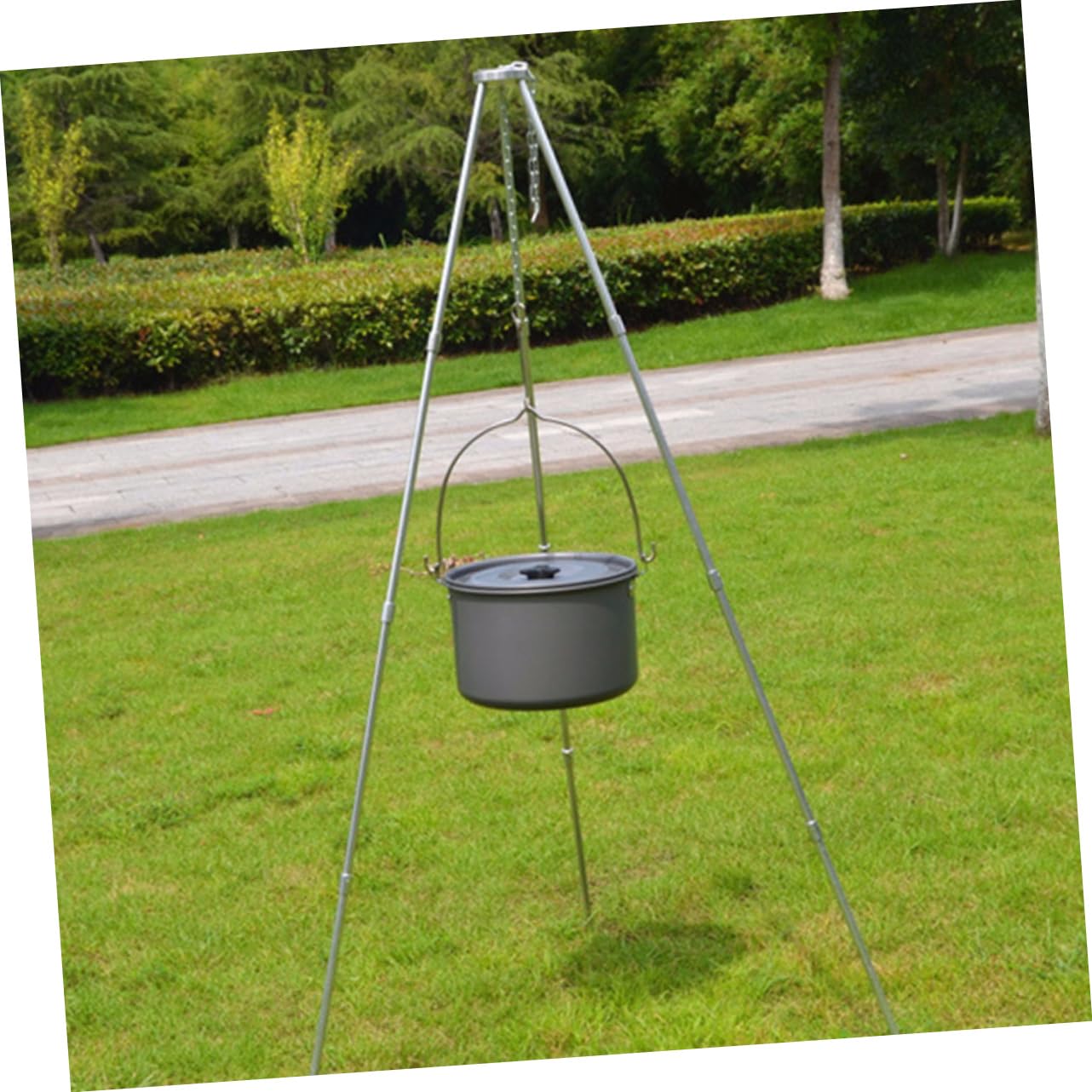 POPETPOP Casserole Suspendue de Camping en Alliage D’Aluminium 5-8 Personnes Poignée Pliable Antidérapante pour Vaisselle de Plein Air Randonnée Pique-niques