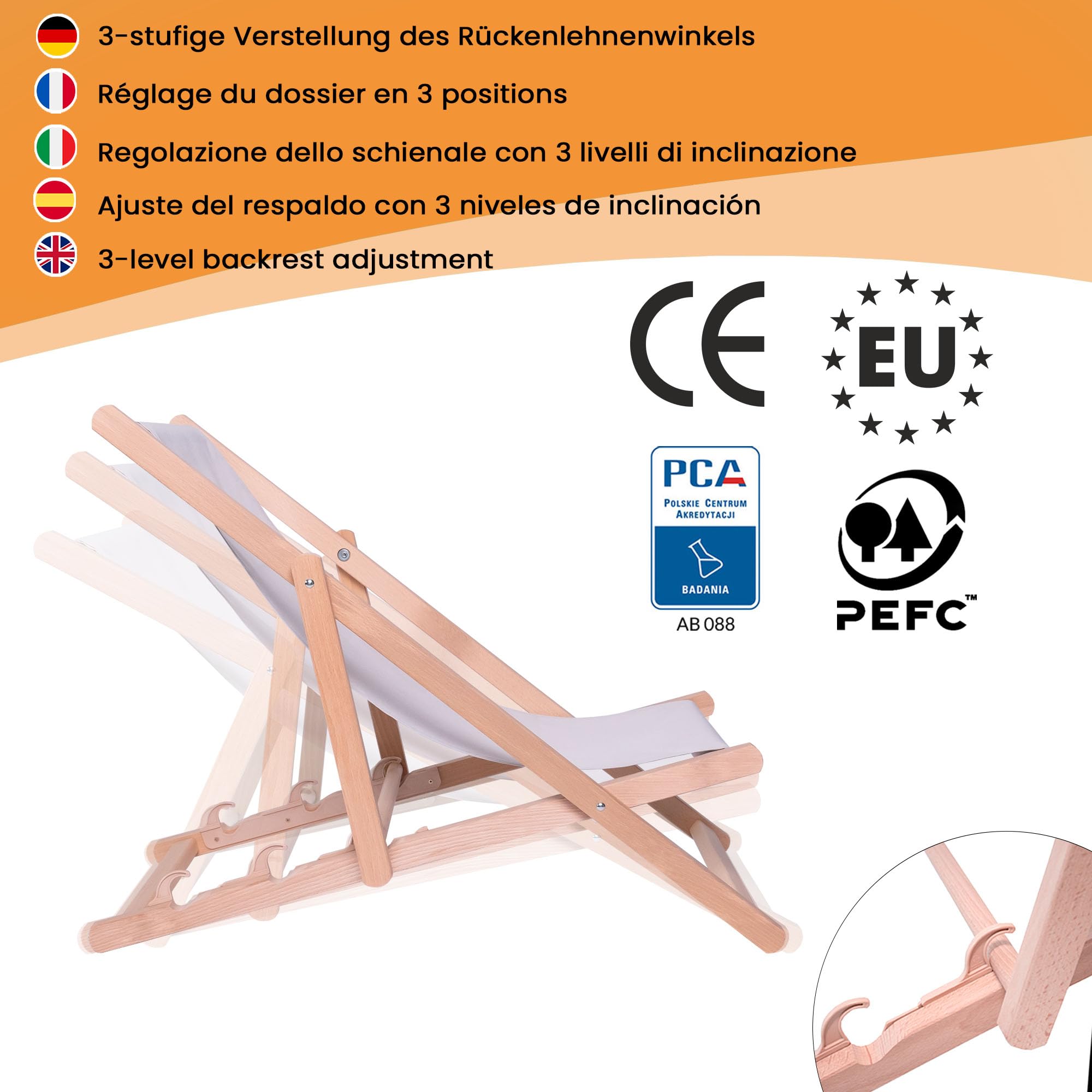 DreamRoots Chaise Longue Enfant en Bois de Hêtre, Chilienne Enfant Pliable, Transat Extérieur Jardin, Plage, Tissu Lavable Polyester 220 g/m², Charge Max 130 kg