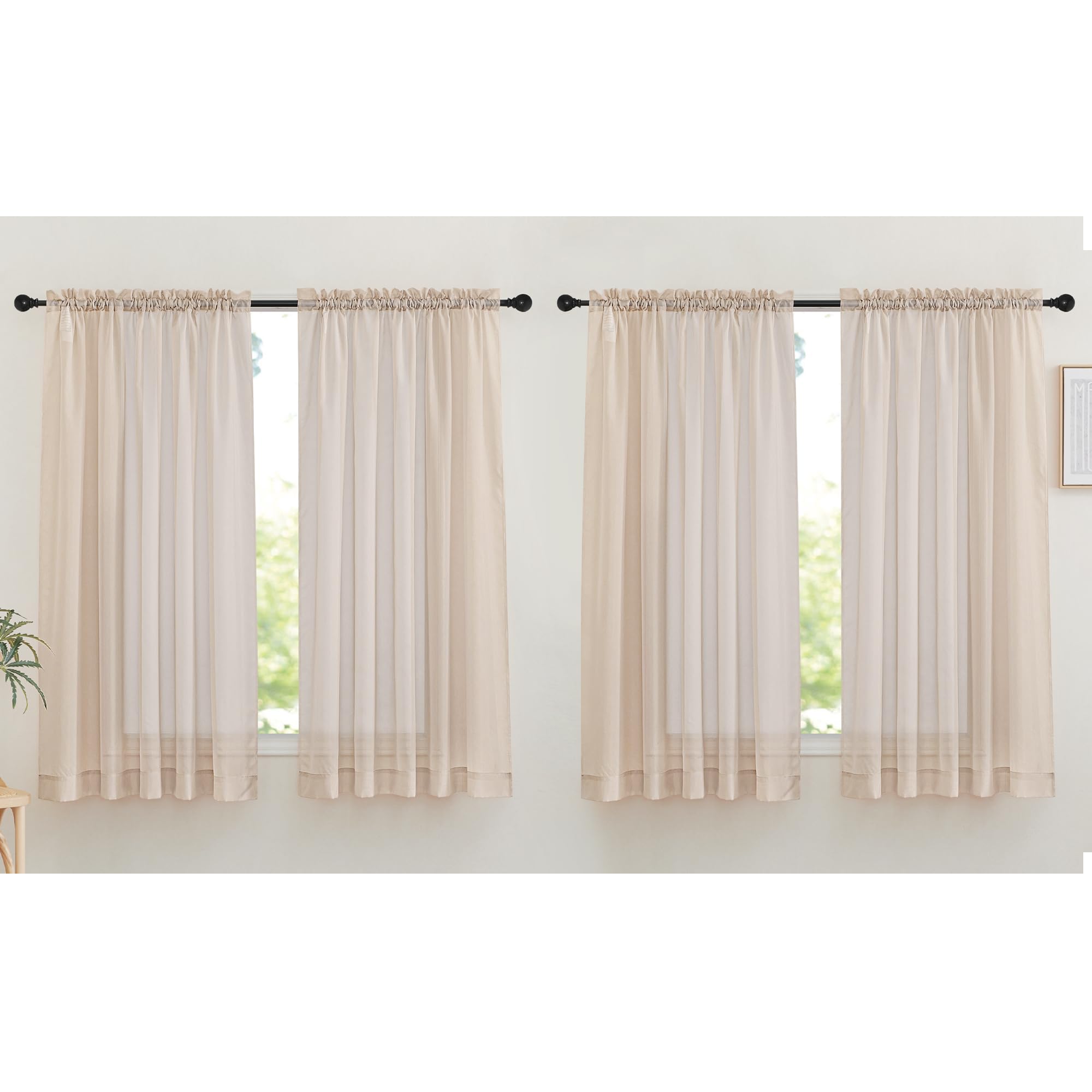 NICETOWN Taupe Sheer Curtains for Bedroom, Rod Pocket Voile Sheer Airy &amp; Lightweight Window Treatments with Light Filtering for Living Room, W60 x L63, 4 Panels