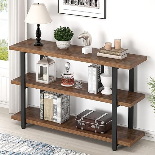 FOLUBAN Mesas de consola para entrada, moderna mesa de sofá de madera y metal con estantes de almacenamiento para sala de estar, pasillo, entrada o