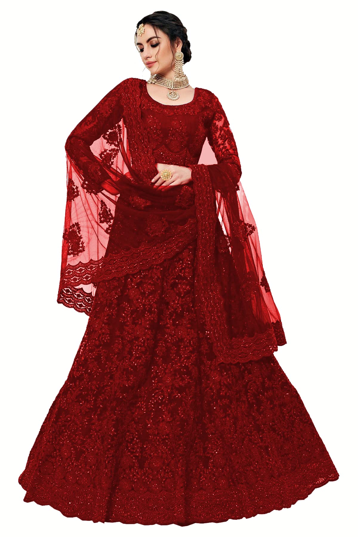 Lovisa Fashion Embroidered Semi Stitched Lehenga Choli, Wine, Free Size