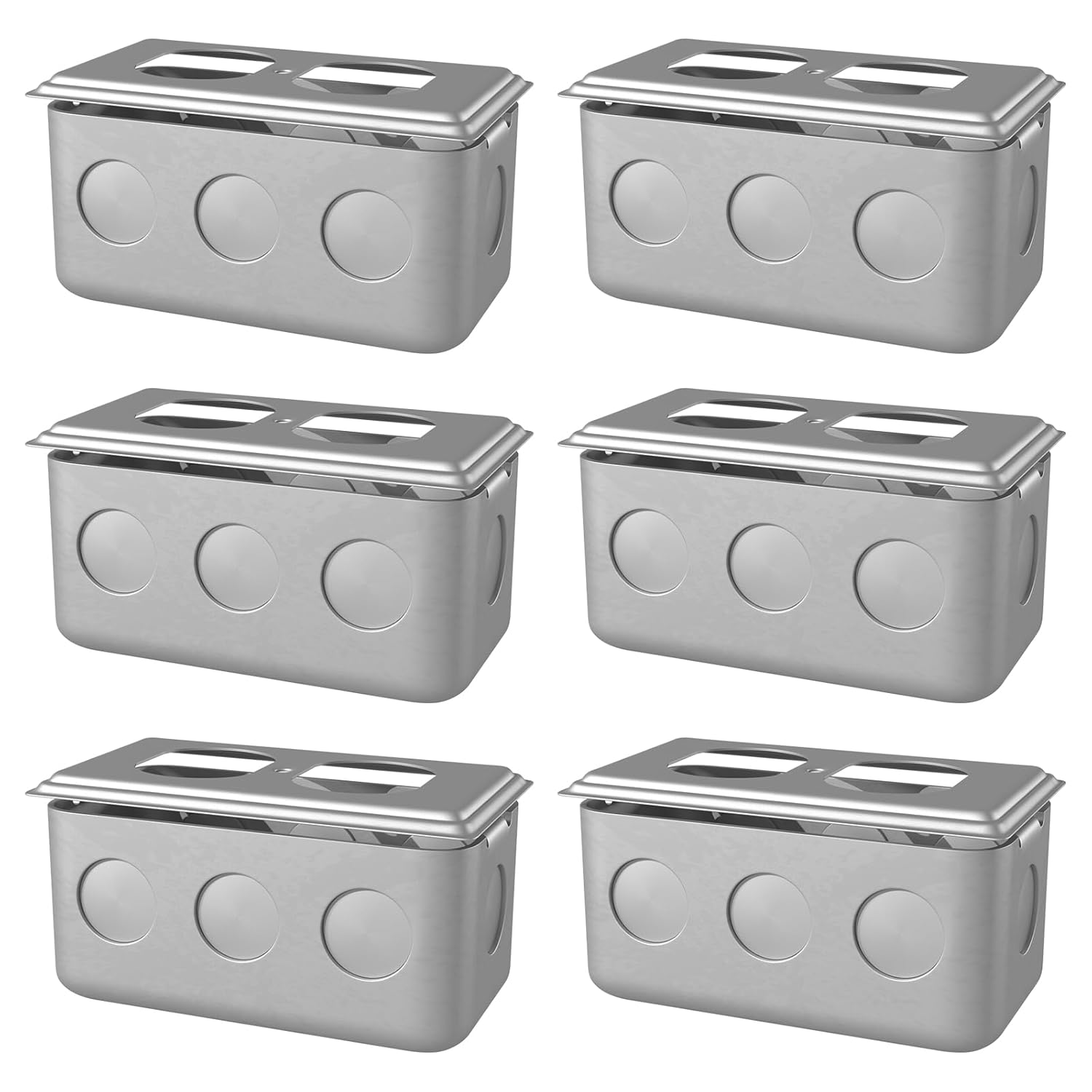 Pack of 6 Silver Electrical Junction Box,Metal Outlet Box 1 Gang with Duplex Electrical Box Cover, Made of Galvanized Steel,8×1/2'' in Side and 2×1/2'' in Bottom Knockouts