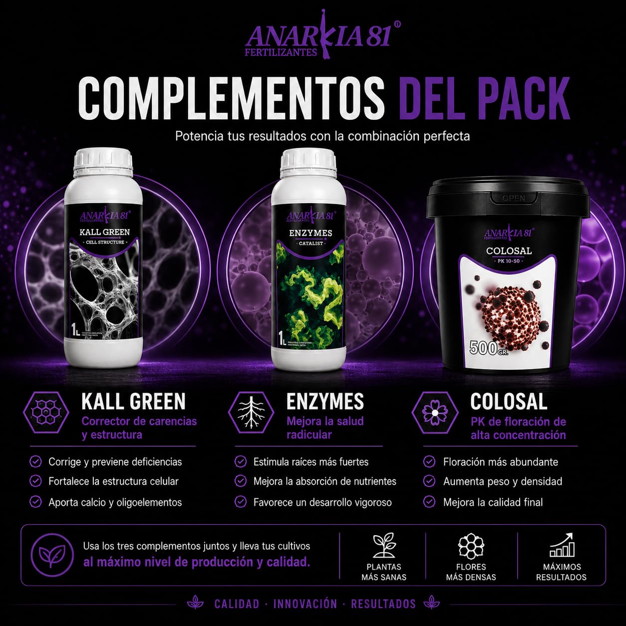 Kit Línea K 100L - Anarkia81 - Fertilizantes Crecimiento y Floración - K1, K2, Root K, X Treme, Kall Green, Enzymes y Colosal