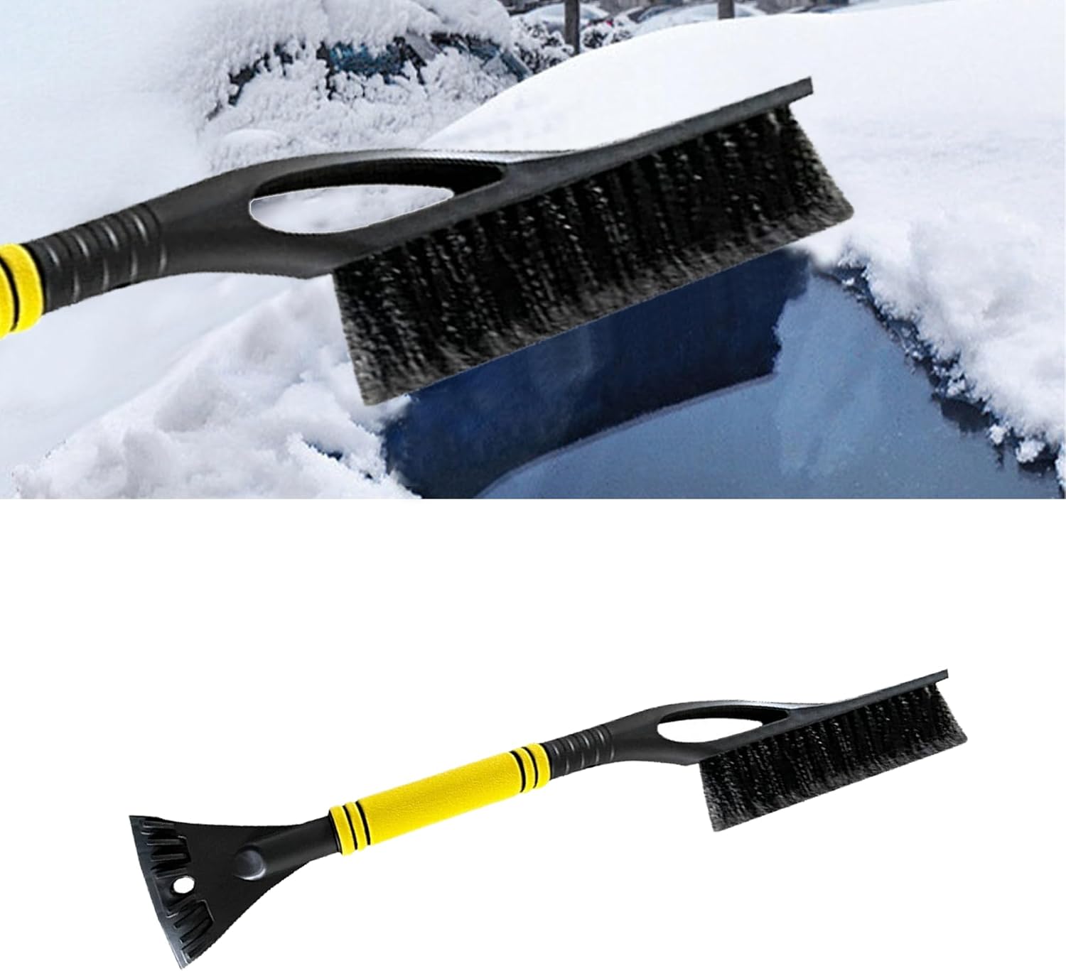 27" Detachable Aluminum Snow Brush & Ice Scraper for Car Windshield - Ergonomic Foam Grip, Suitable for Cars, Trucks, SUV Windshields & Windows, Winter Car Essential Tool (Yellow)
